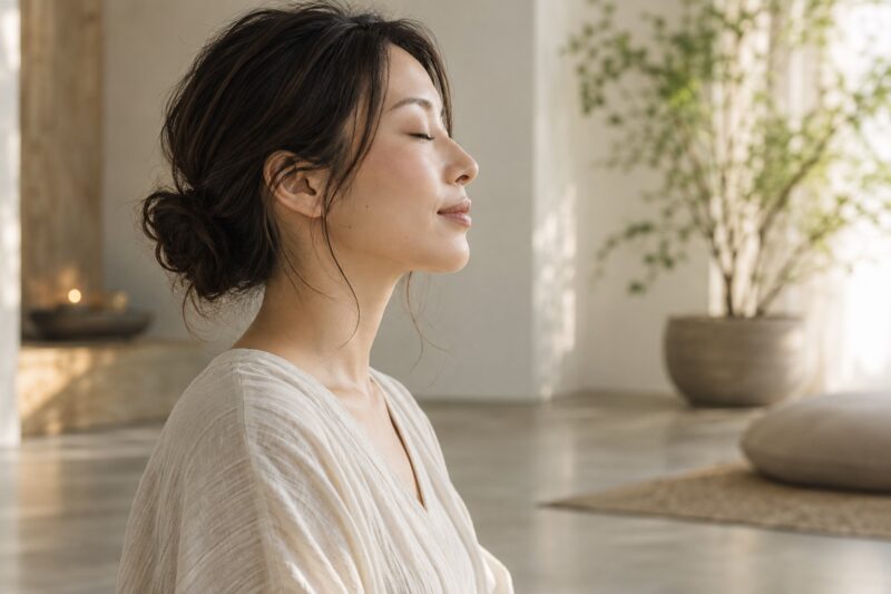 肩の力を抜いて静かに過ごす女性のイメージ