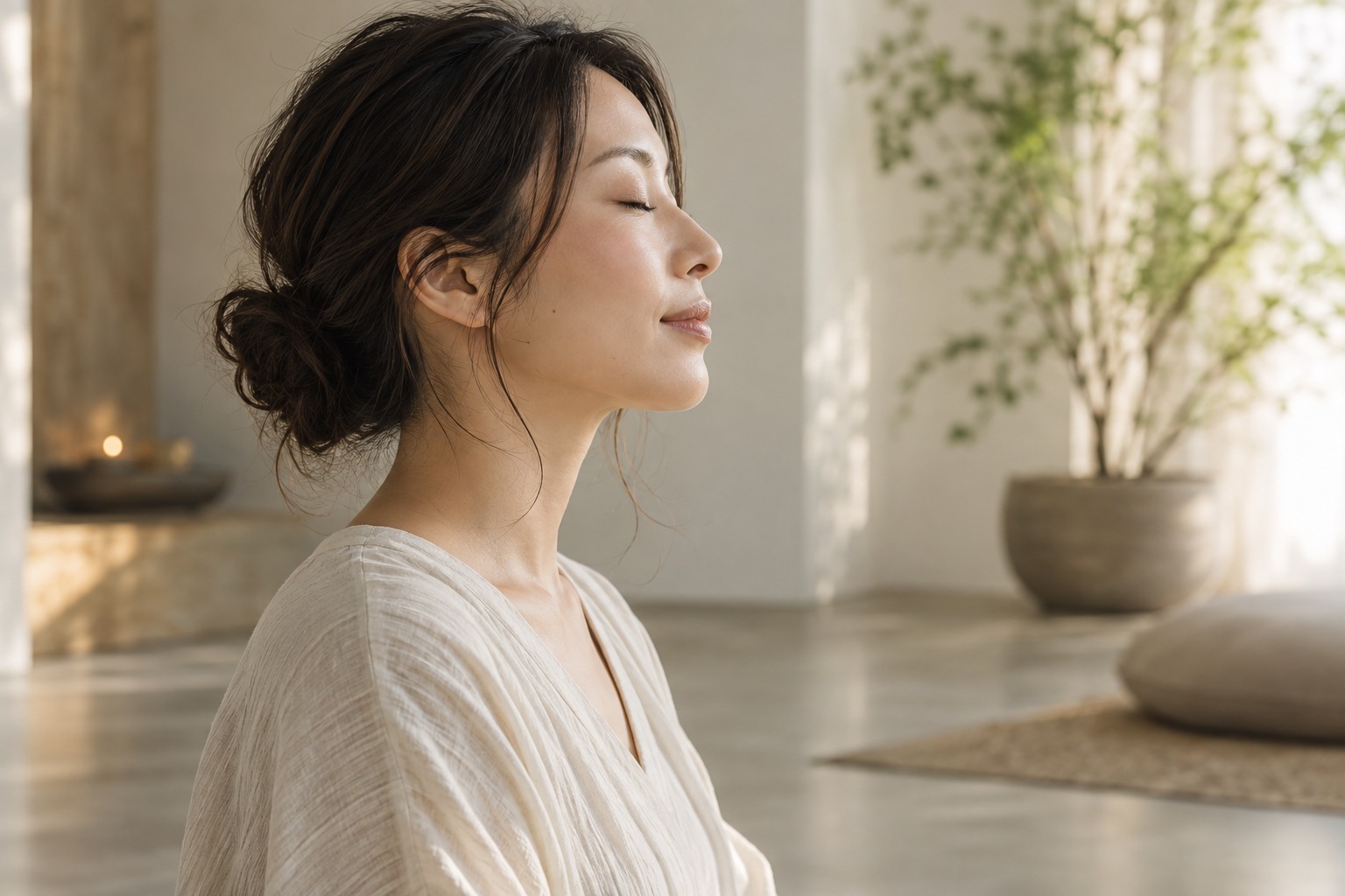 肩の力を抜いて静かに過ごす女性のイメージ