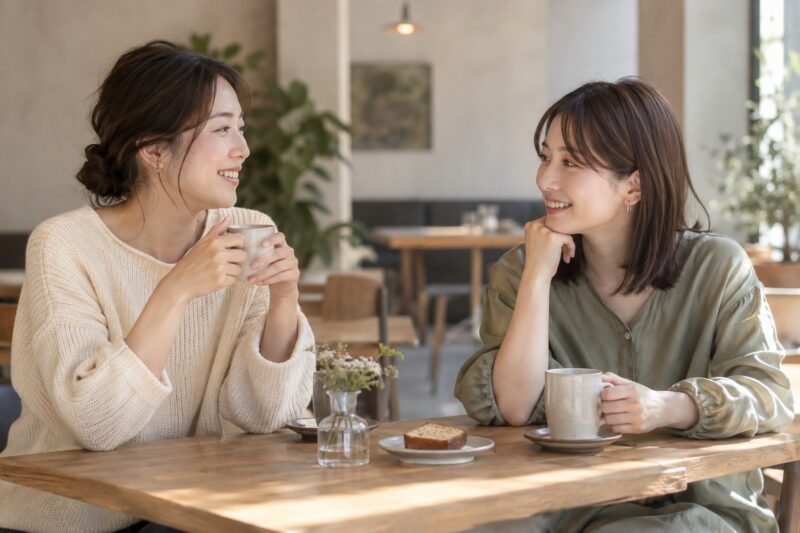 お茶を飲みながら会話を楽しむ女性たちのイメージ
