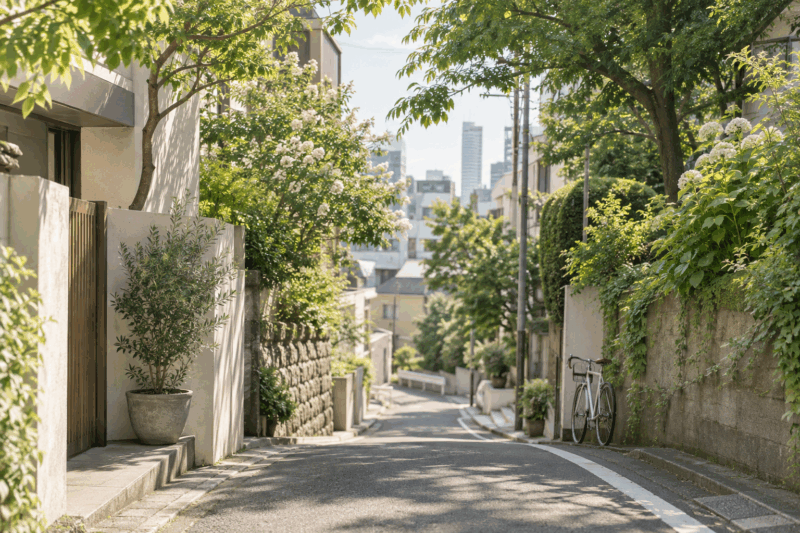 夏の光が差す静かな東京の街並み