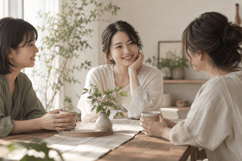 お茶を囲んで穏やかに会話する女性たち
