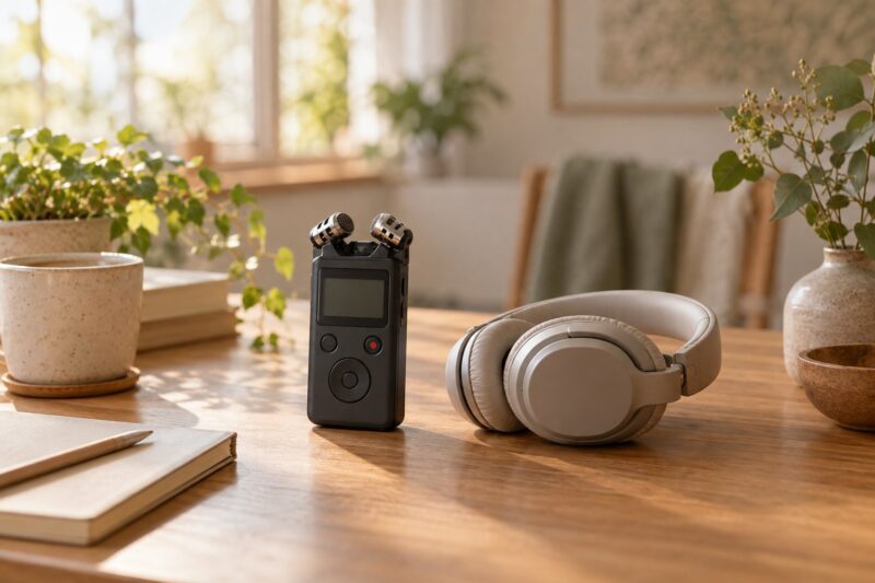 配信用の録音機器とヘッドホンのイメージ